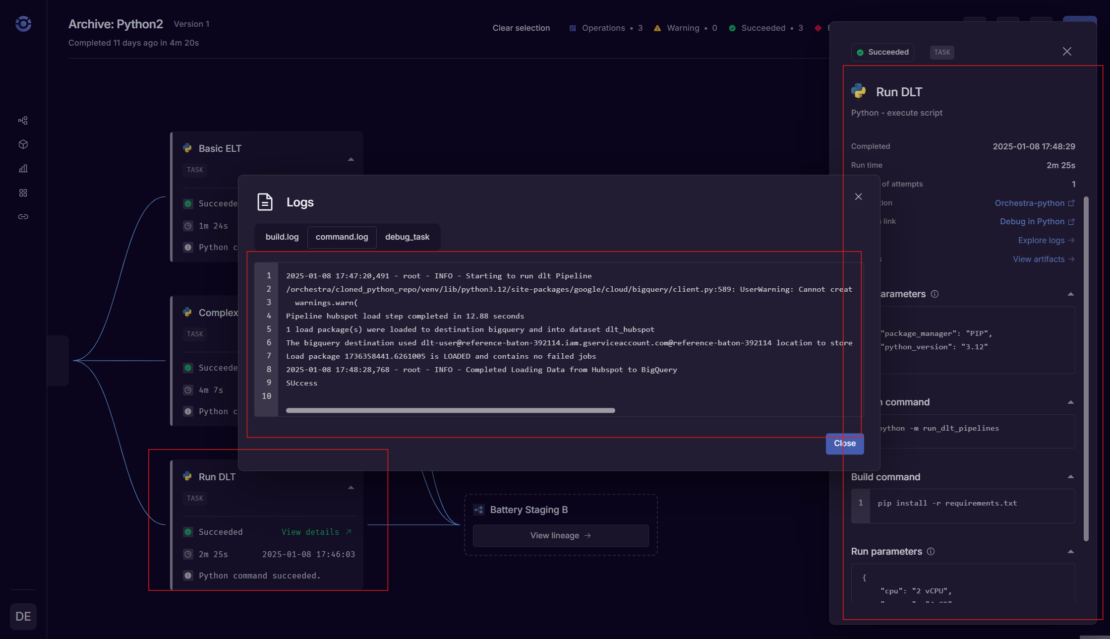 Visualising dlt in Orchestra